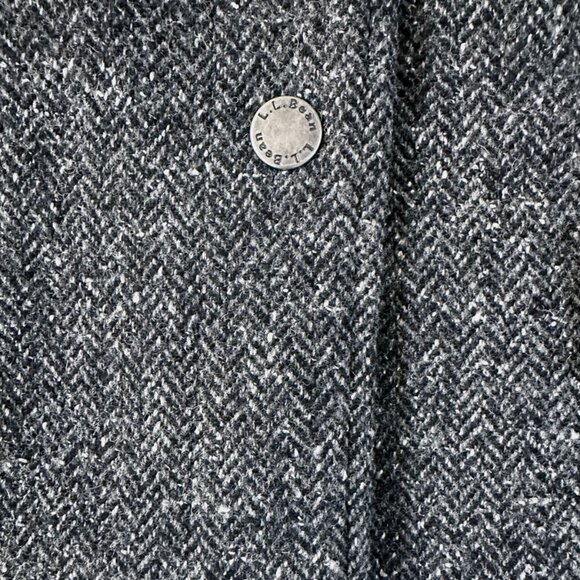LL Bean Herringbone Tweed Wool Silk Blend Jacket M Charcoal Gray Elbow Patch Y2K - Picture 6 of 9